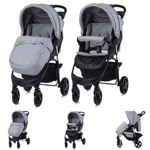 Lorelli Kinderwagen Buggy Olivia, Zubehörbox, Fußabdeckung, verstellbar, Korb, Farbe:grau