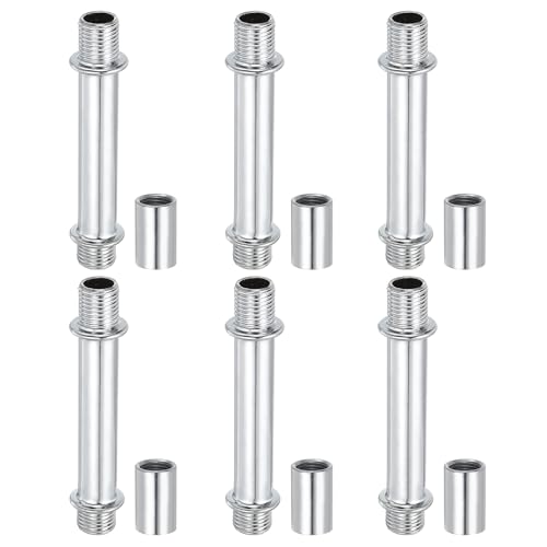 Image of PATIKIL Straight Pipe Lamp Stems Rod Kit, 6 Set M10 Carbon Steel 60mm(2.36 inch) Long Double End Thread Rod with Coupling Nuts Sleeve Connector for Table Lamps Chandeliers, Silver Tone