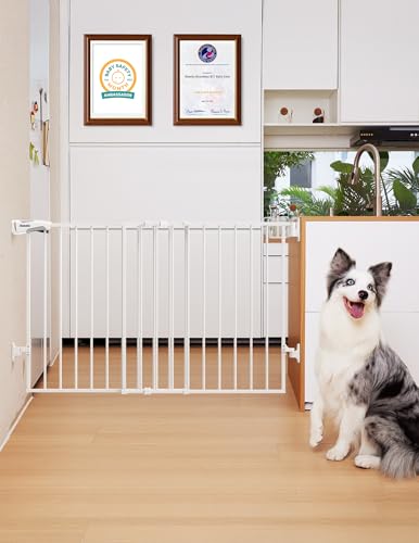 Babelio 31.5-55" No Bottom Bar Baby Gate Extra Wide, 2-in-1 Auto Close Dog Gate for The House, Stairs and Doorways, with Large Walk Thru Door, White