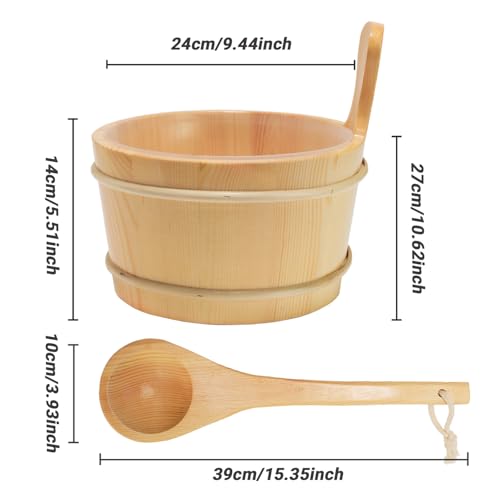 Sauna Bucket and Ladle Set, Wooden Sauna Bucket Sauna Accessories, LuxurySauna Wood Bucket Kit 1 Gallon (4 Liters) for Sauna Steam Room Indoor Outdoor