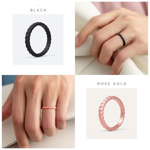 ThunderFit Womens Thin Swivel Silicone Wedding Bands, Stackable Rubber Engagement Rings 2.5mm Wide 2mm Thick - 1/4/8/10/12 Variety Multipack3