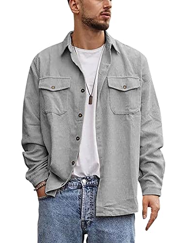 Gemijacka Hemd Herren Langarm Button Down Cordhemd Leichte Übergangsjacke...