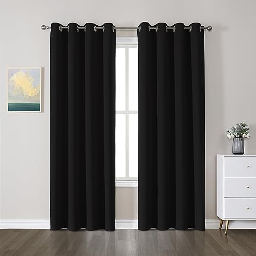 CUCRAF Blackout Curtains for Bedroom, 2 Panels, Thermal, Soundproof Room Dividers, Black, W55 x L69 Inch Drop