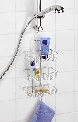 WENKO 15888100 Exclusive shower caddy Nivala - shower rack with 3 shelves, 2 hooks, Steel, 22 x 50 x 13.5 cm, Chrome