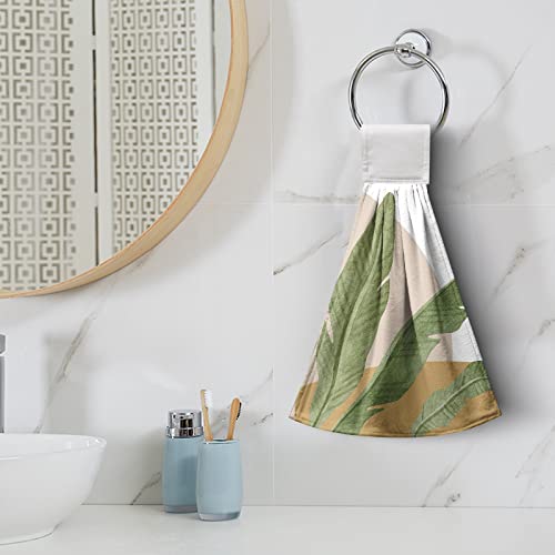 Kwlegh Palm Green Leaves Kitchen Towels, Tropical Banana Leaf Hand Towel With Loop Set Of 2 Palm Leaves Hanging Kitchen Towels Soft Absorbent Brown Hanging Dish Towel For Bathroom Kitchen 12X17 Inch #TOP5