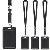 Uniclife Porta Badge Scorrevole Rigido Nero verticale in Plastica Custodia Protettiva per Carte con Fibbia in Metallo e Clip per Ufficio Scuola ID Credito Prossimità Key Card Patente e Pass, 3 Pezzi