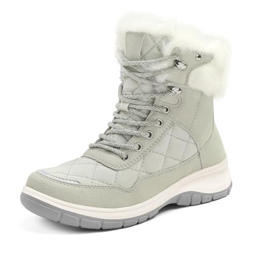 mysoft Women's Snow Boots Waterproof Insulated Warm Lace-Up Winter Booties for Outdoor