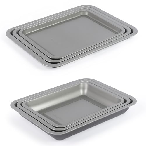 Salter Essentials 6-Piece Baking and Roasting Tray Set – Non-Stick Coating, 31/35/39cm Stackable Oven Sheets & Roasters, Dishwasher Safe, Easy to Clean, Made in the UK, Durable, Lightweight, PFOA-Free