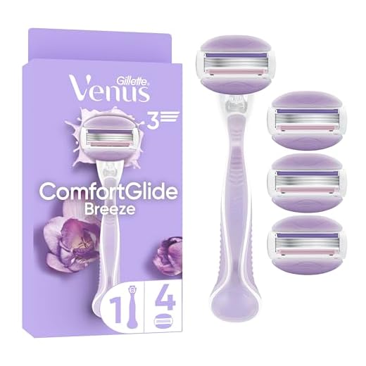 Gillette Venus ComfortGlide Breeze Maquinilla De Afeitar Mujer Con Recambios, 1 Mango De Metal, 4 Cuchillas De Afeitar Con Barras De Gel Y Soporte Para Ducha, Depilación Suave y Duradera