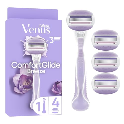 Gillette Venus ComfortGlide Breeze Maquinilla De Depilación, Maquinilla De Depilación De Recambio 1 Recambios, Mango De Metal Y Soporte Para Ducha