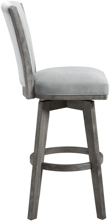 Pemberly Row Velvet Swivel Pub Height Chair, Gray Upholstery, Channel-Tufted Back, 360-Degree Swivel, Wire-Brushed Gray Wood Frame, 30.5 in Seat Height, Stylish Bar Seating, Modern Dining Room Chair