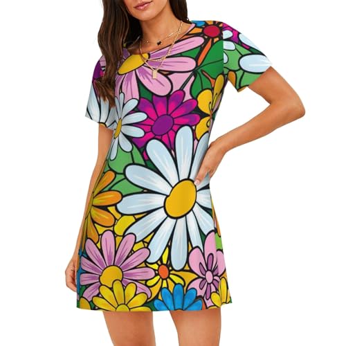 Chemise de nuit femme manches courtes contre la chaleur avec imprimé fleurs