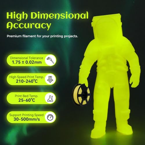 Image of FLASHFORGE Glow in The Dark Rapid PLA Filament 1.75mm, High Flow Speedy 3D Printer Filament Luminous Yellow, Max 500mm /s High-Speed Printing, High Brightness and Long-Lasting Glowing Effect