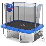 Goplus Rectangle Trampoline for Kids, 10 x 8 FT Heavy-Duty Toddler Trampoline with Basketball Hoop, Soccer Goal, Non-Slip Ladder, Enclosure Net, ASTM Approved Gift for Boys Girls Adults (Blue)