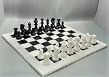 Khan Imports Quality Stone Chess Set, Alabaster Stone Chess Board Game - Black and White, Large, 15...