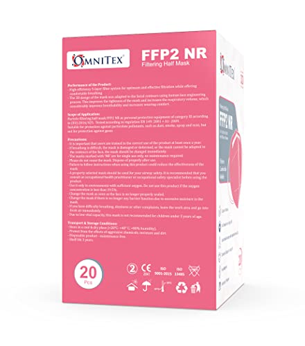 Omnitex FFP2 Pink Face Mask - Box of 20, Individually Wrapped | High Filtration - 5 Layers | EN149 CE Certified | Hypoallergenic | Fluid Resistant | Adaptable Nose Bridge | 5x Extenders - Image 5