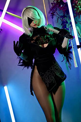 JUNYING 2Baby 1:1 Female Seamless Action Figures Full Silicone Material NieR:Automata, Jydoll 163cm Flexible Female Figure Dolls for Cosplay/Photography/Arts (Hair Transplant)