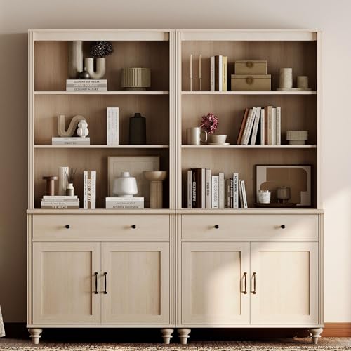 WAMPAT 5 Tier Bookshelf 72' Tall Bookcase with Barn Doors, Large...