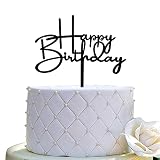 Happy Birthday Cake Topper for Birthday Party Decorations (Black Acrylic)