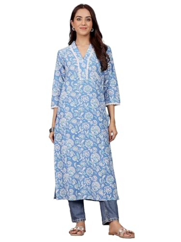 Kurta bleu à imprimé cachemire Varanga taille L pour vos soirées d'été
