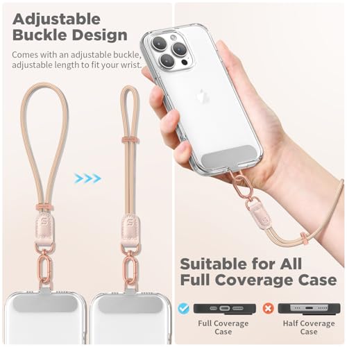 SURPHY Leder Handschlaufe Handy Universal, Verstellbares Handykette Kurz Handyband Schlüsselband lanyard Handyanhänger Trageband für iPhone AirPods Handyhülle Schlüssel Karteninhaber, Rosa
