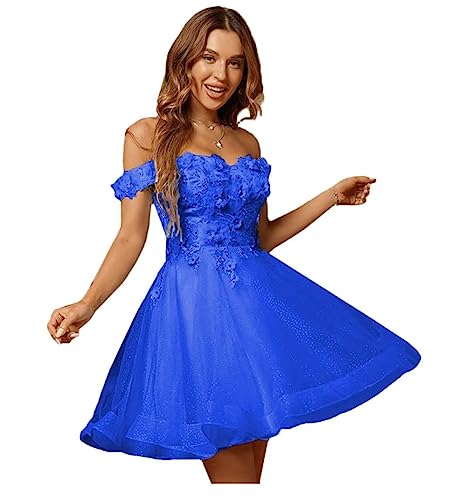 Youjiayi 3D Floral Short Homecoming Dresses for Teens Lace Beaded Short Prom Gown Off Shoulder DAMA Dress for Quinceanera