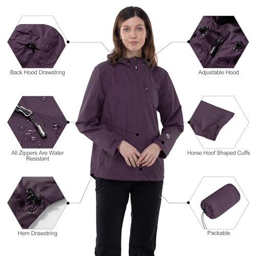 Image of Outdoor Ventures Packable Rain Jacket Women Waterproof Raincoat with Hood