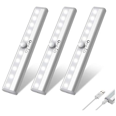 OxyLED Under Cabinet Lights, 10 LED Rechargeable Motion Sensor Closet Lights Indoor, 3 Pack Wireless Magnetic Stick-on Cordless Night Light Bar, Under Counter Lights for Kitchen, Stairs, Hallway Cover