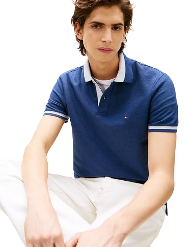 Image of Tommy Hilfiger Men's Short Sleeve Casual Polo Shirts in Regular Fit with Stretch and Contrast Collar Designs