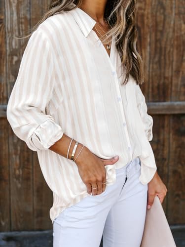 Mutitop Womens Button Down Shirts Striped Dress Shirts Long Sleeve Textured Blouse Collared Work Office Top Casual Tunic - Image 4