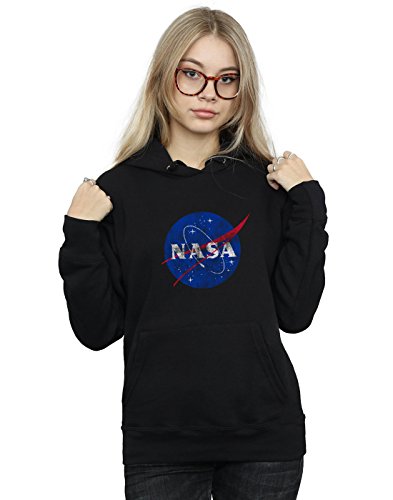 Absolute Cult NASA Women's Classic Insignia Logo Distressed Hoodie Black X-Large