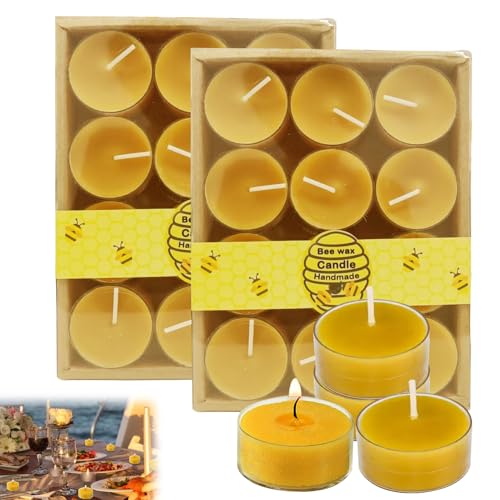 Musiook 24 PCS Handmade Beeswax Candles, Beeswax Candle, Tea Lights Candles with Cotton Wick – Natural Candle Wax, Non-Toxic & Eco-Friendly, Long-Lasting Burn for Home, Aromatherapy, and Events