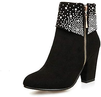 heelchic Women's Chunky High Heel Sparkle Rhinestone Ankle Boots Pointy Toe Zipper Winter Dress Short Booties - Image 6
