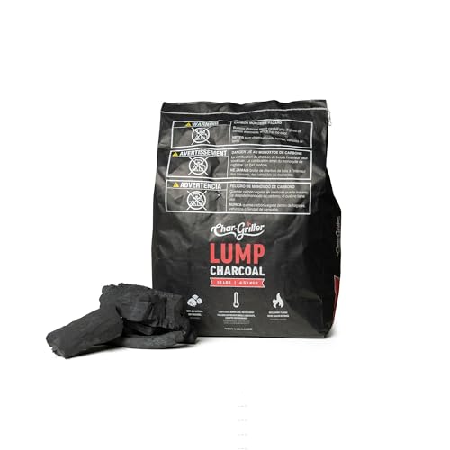 Char-Griller Lump Charcoal, All Natural Hardwood Charcoal for BBQ, Compatible with All Barrel, Kamado, Kettle and Charcoal Grills, 1 Pack, 10LB