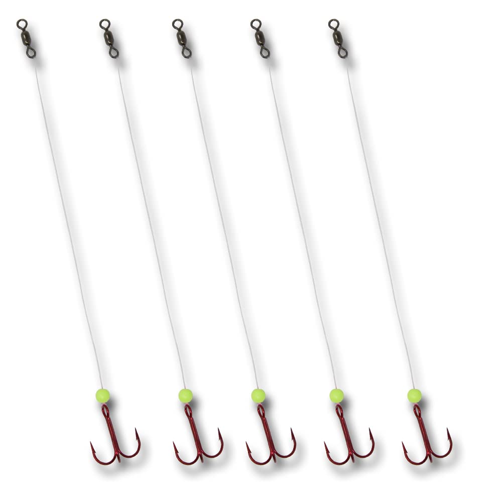 Tooth Shield Tackle Ice Fishing Fluorocarbon Walleye Tip Up Leader/Rig (15 lb) Ice Fishing Walleye Predator Rig (5 Pack) [Chartreuse Bead] (#6)