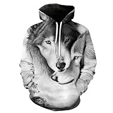 YJDSZD Long Sleeve 3D Print Hoodie Sweatshirt mit Kapuze Lässige Jugend Langarm Hip Hop Streetwear Schule Schwarz-weißer Wolfskopf-Fotomusterdruck