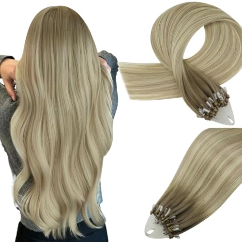 Image of Easyouth Micro Loop Hair Extensions Real Human Hair Ombre, 24 Inch 57g 50s
