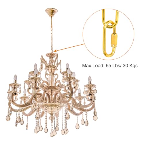 Image of PATIKIL 15 Feet Lighting Chain for Hanging Lamp, 2 Set Chandelier Chain Light Fixture Chain Load Capacity 65 Lbs for Pendant Light, Ceiling Fan, Gold