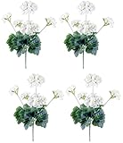 Mumiko 4PCS Artificial Geraniums Silk Flowers Plant Outdoor Home Decor 16 Inches (White)
