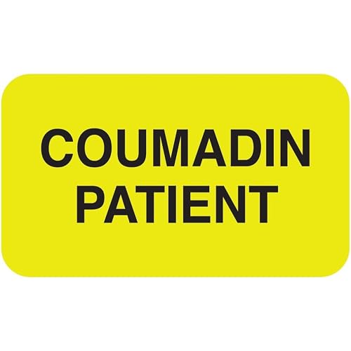 Coumadin Patient Chart Label, 1-1/2" x 7/8" Fluorescent Chartreuse, Permanent Adhesive Medical Sticker for Anticoagulation Alerts, 250 Labels/Box, Doctor Stuff