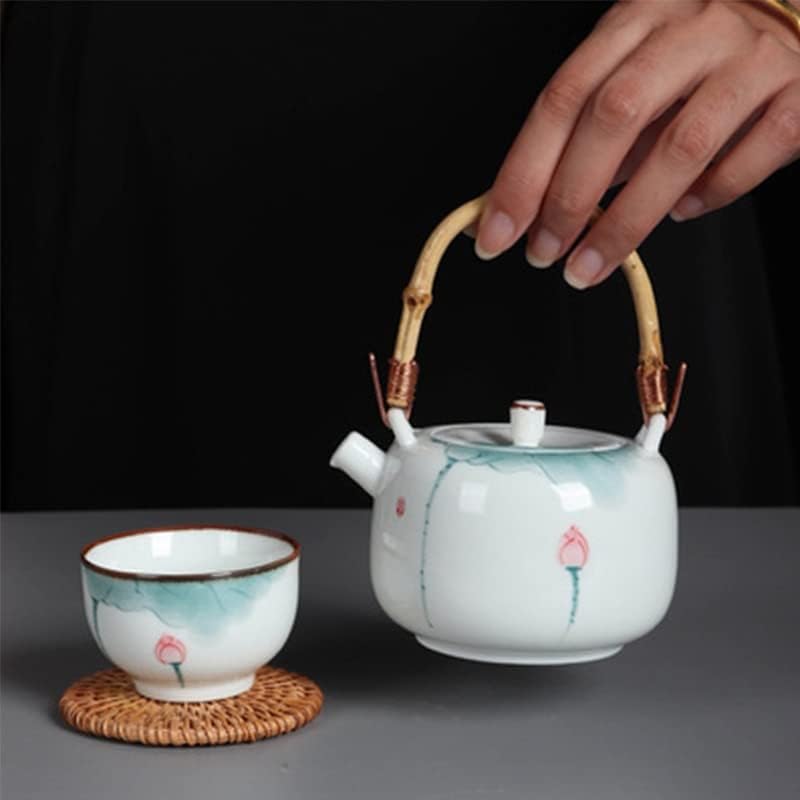 Teapots, ceramic teapots, Hand-painted Lotus Handle Pot Kung Fu Tea Set Small Ceramic Pot Antique Office Home Chinese Hand-made Teapot Tea Maker (Color : 1)