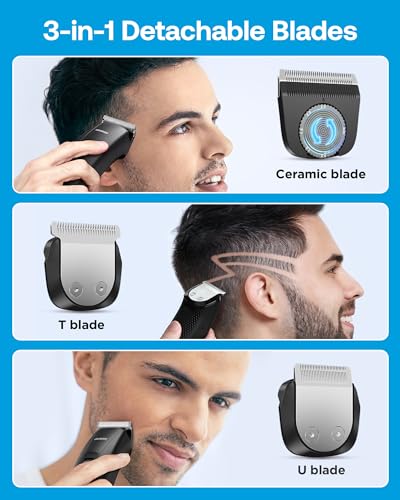 GLAKER Hair Clippers for Men - Cordless 3 in 1 Versatile Hair Clipper with Extra Long Guards, Detachable Blade & Storage Bag, Complete Mens Grooming Kits for Blending & Fade Cuts - Thumbnail 2