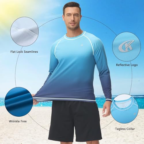 YuKaiChen Camisa de natação masculina Rash Guard cor gradiente FPS 50+ proteção UV camisa de pesca m