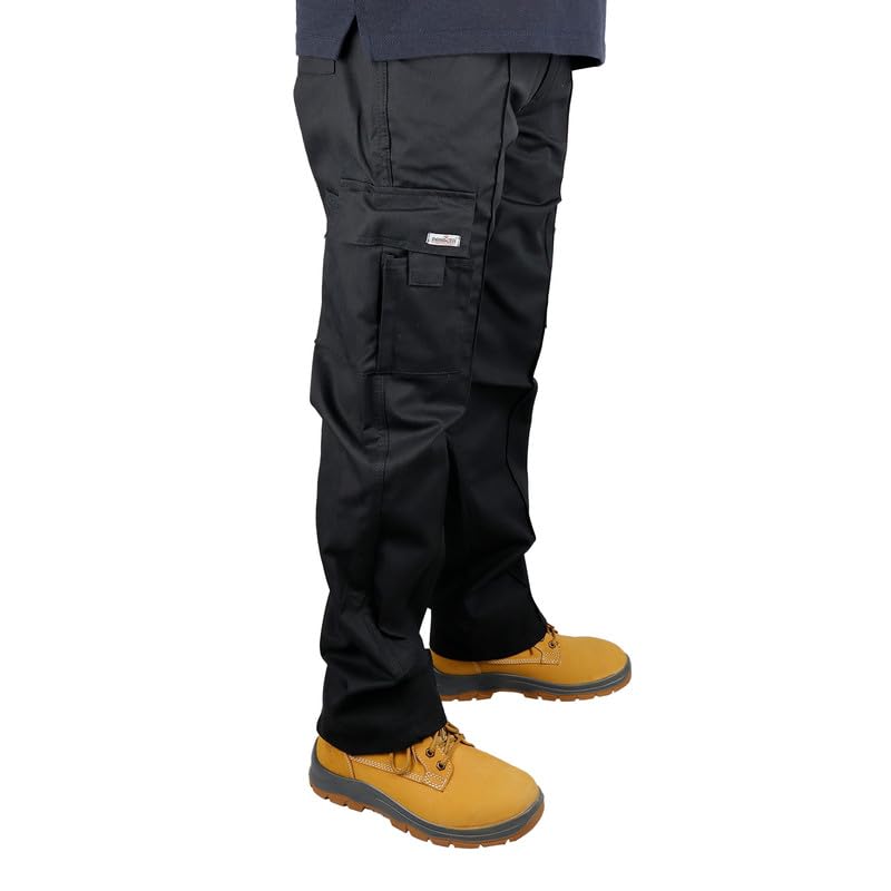 Panacea Men's Cargo Combat Work Trousers Sizes 28 to 52 Multipocket with Button and YKK Zip Fly, Black, 30W / 31L