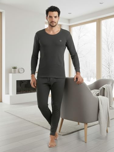 Image of Lux Cozi ONN Men's Round Neck Full Sleeve Skin Friendly Winter Wear Thermal Top and Bottom Set | Thermal Set for Men