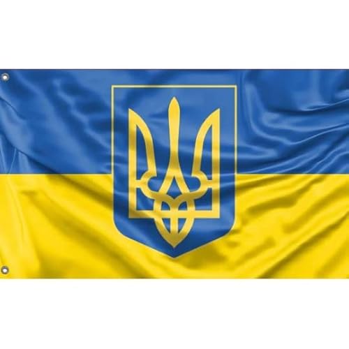 Flagge der Ukraine mit Wappen, einzigartiger Designdruck, hergestellt in EU (90 x 150 cm) Cover