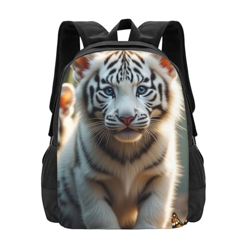 Tiger Cubs Blue Eyes In Bamboo Backpack Heavy Duty Build Casual Daily Life Outdoor Adventures Camping & Hiking Trips 17 In