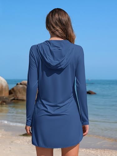 ATTRACO Womens Rash Guard Shirts Hooded Swim Shirts with Pockets Zipper Swimsuit Cover Up3