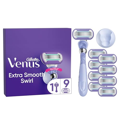 Gillette Venus Deluxe Rasoio Donna Smooth Swirl, 1 Manico e 9 Lamette donna di Ricambio (da 5 Lame), con Tecnologia FlexiBall, Rasatura Ottimale, idea regalo