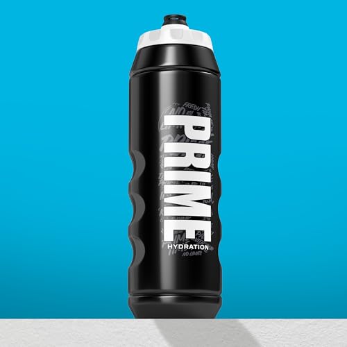 Image of PRIME 32 oz Black Graffiti Squeeze Sports Water Bottle, BPA Free, Dishwasher Safe, Easy-Grip Ergonomic Leakproof Design, Fast Hydration for Gym, Cycling, Running